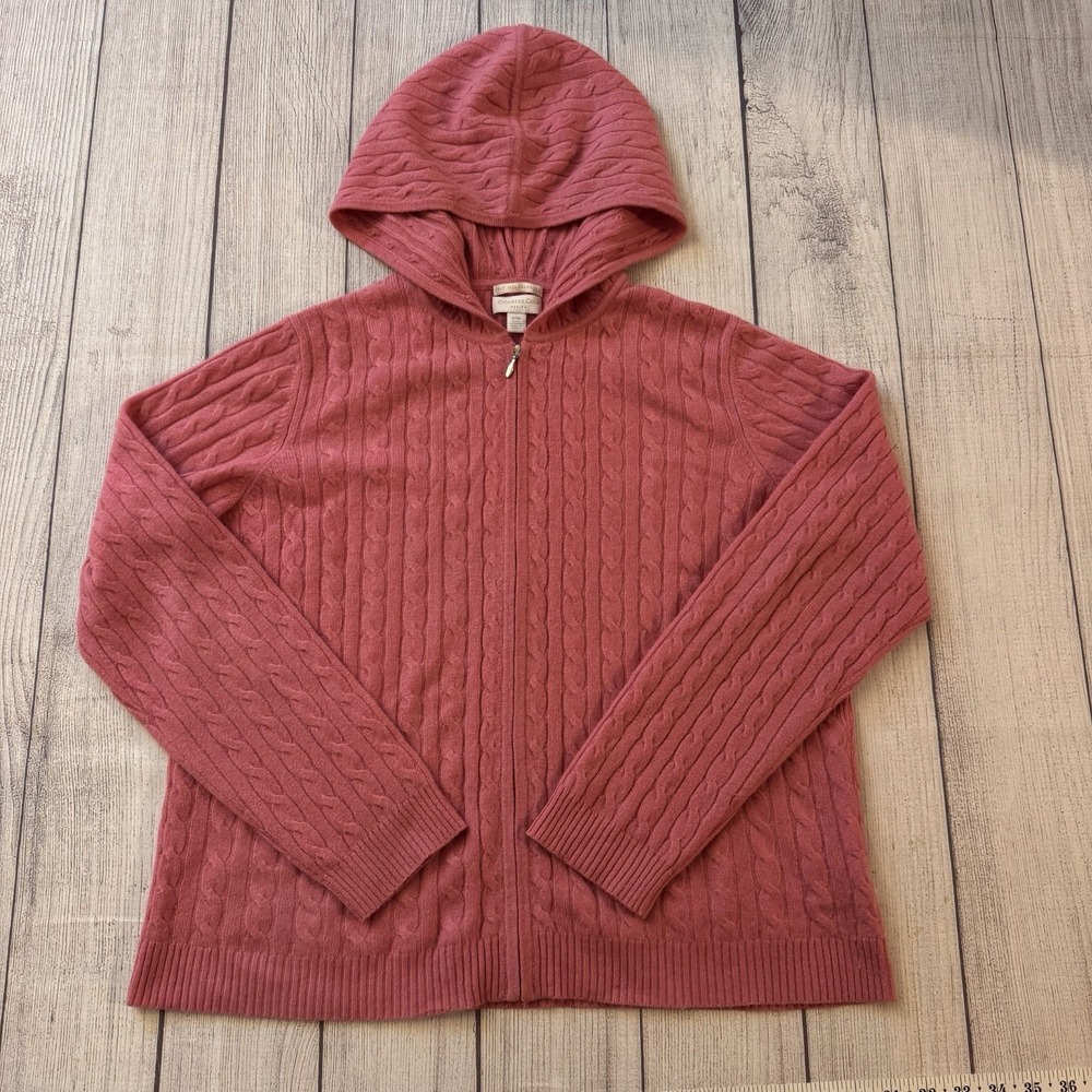 Charter Club Women's 2-Ply Cashmere Full Zip Pink Cardigan Hoodie Size Medium